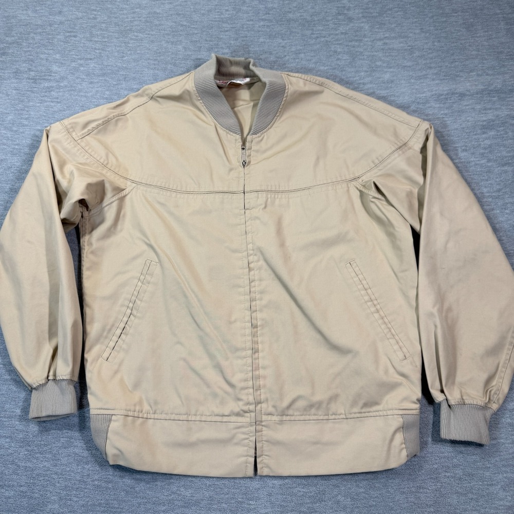 Amerex Jacket Men Medium Beige Sport Series Bomber Harrington Full Zip VTG‎ 90s
